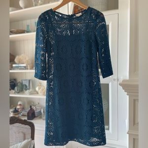 NEW CHICO’S Women’s Camille Navy Blue Crochet Dress in Enchanted Teal Size 0.5